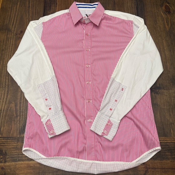 Robert Graham X Shirt Mens Medium Pink Striped Long Sleeve Button Down, y2k - Picture 1 of 8